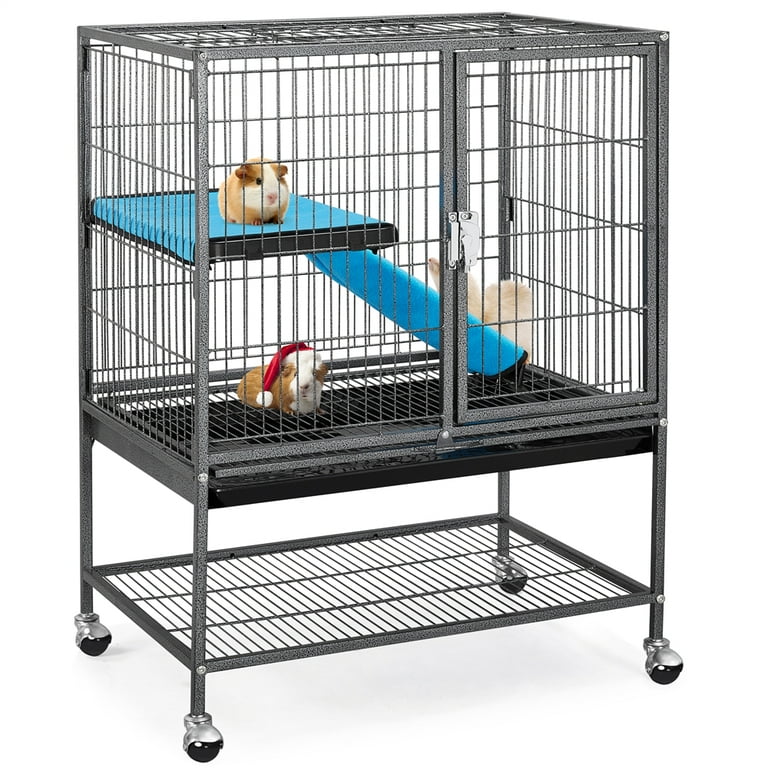 Smile Mart Rolling Metal Animal Cage with Removable Ramp