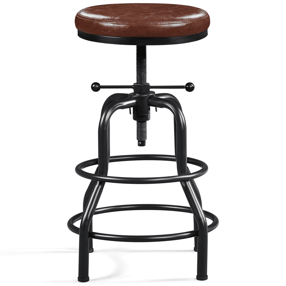 Alden Design Vintage Faux Leather Counter-Height Bar Stool, Adjustable, Brown