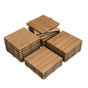 Alden Design Indoor & Outdoor Wood Flooring 12" x 12" Tiles for Patio Garden, 27 Pieces, Natural Wood