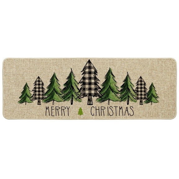 Sm:)e Merry Christmas Trees Christmas Decorative Doormat, Seasonal Winter Christmas Holiday Low-Profile Floor Mat Switch Mat for Indoor Outdoor 17 x 47 Inch