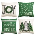 thumbnail image 1 of Sm:)e Merry Christmas Trees Mottos Green Throw Pillow Covers, 18 x 18 Inch Hello Winter Let it Snow Holiday Cushion Case Decoration for Sofa Couch Set of 4, 1 of 5