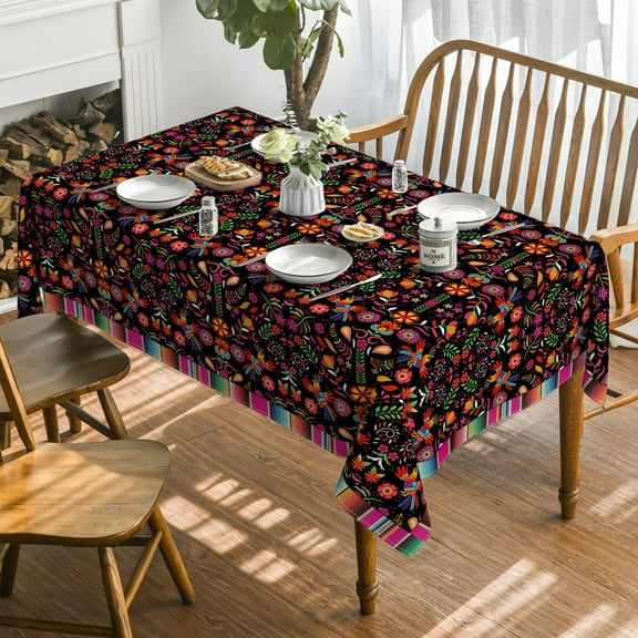 Sm:)e Mexico Halloween Tablecloth 60x84 Inch, Cinco De Mayo Fiesta Washable Table Cover for Party Picnic Dinner Decor