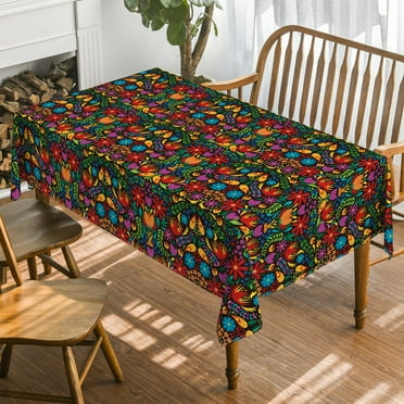 Sm:)e Mexico Rectangular Tablecloth 60x84 Inch, Halloween Cinco De Mayo Fiesta Design Washable Table Cover for Party Picnic Dinner Decor