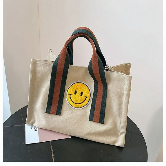 Smile Midi Canvas Tote Crossbody shoulder Bag