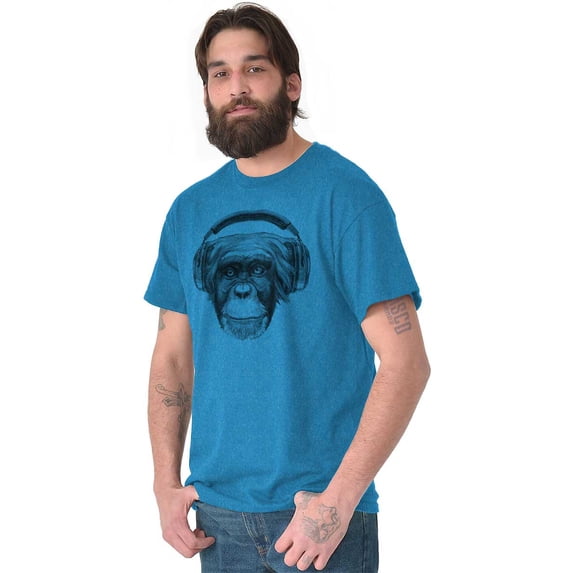 Smile Monkey Headphones Hipster Funny Men's Graphic T Shirt Tees Brisco Brands 4X