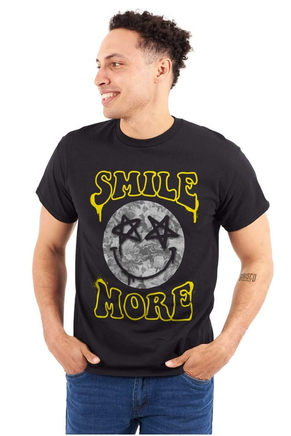 Smile More Happy Face Star Eyes Men's Graphic T Shirt Tees Brisco Brands S