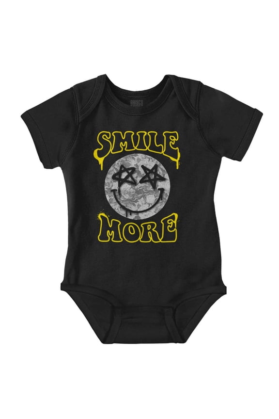 Smile More Happy Face Star Eyes Romper Boys or Girls Infant Baby Brisco Brands 12M