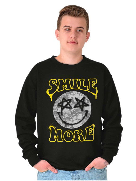 Smile More Happy Face Star Eyes Sweatshirt for Men or Women Brisco Brands M