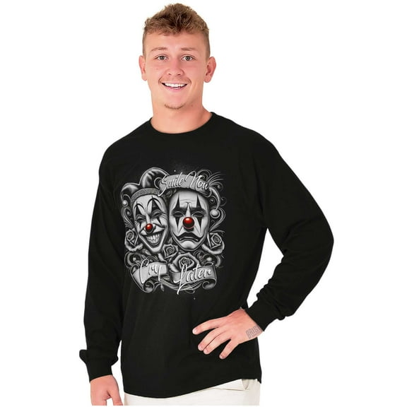 Smile Now Cry Later Clown Masks Long Sleeve TShirt Men Women Brisco Brands S