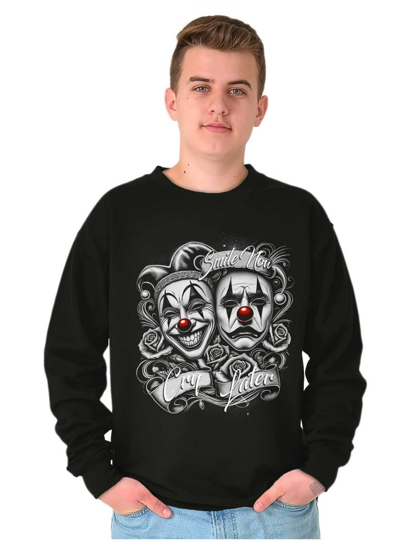 Smile Now Cry Later Clown Masks Sweatshirt for Men or Women Brisco Brands X, image size:800x1067