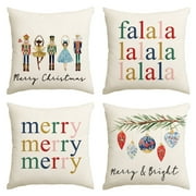 Sm:)e Nutcracker Fa La La Merry Christmas Pillow Covers 18 x 18 Inch, Set of 4 Square Winter Xmas Decorative Farmhouse Outdoor Pillow Case
