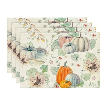Smile Orange Blue Pumpkins Flower Fall Table Placemats 4 Set 12 x 18