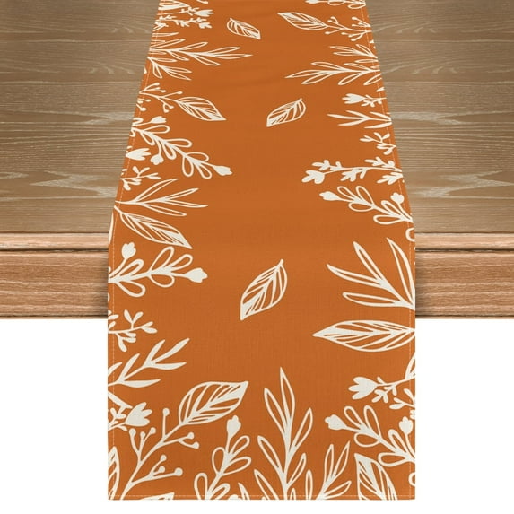 Smile Orange Floral Fall Table Runner, Seasonal Autumn Kitchen Dining Table Decoration for Home Party Decor 13x72 Inch