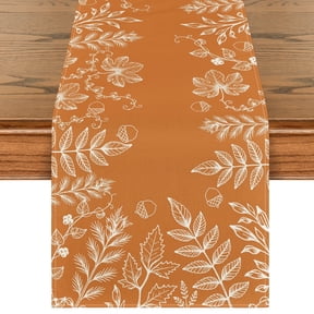 Smile Orange Floral Fall Table Runner, Seasonal Autumn Kitchen Dining Table Decoration for Home Party Decor 13x72 Inch