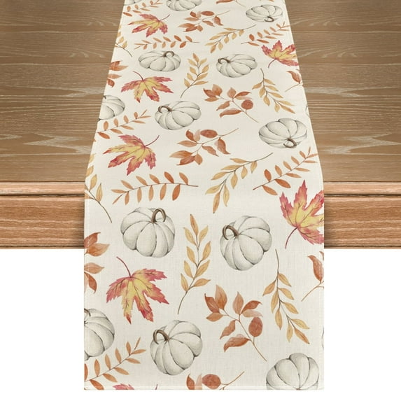 Smile Orange Pumpkins Fall Maple Leaves Fall Table Runner, Seasonal Autumn Kitchen Dining Table Decoration for Home Party Decor 13x72 Inch