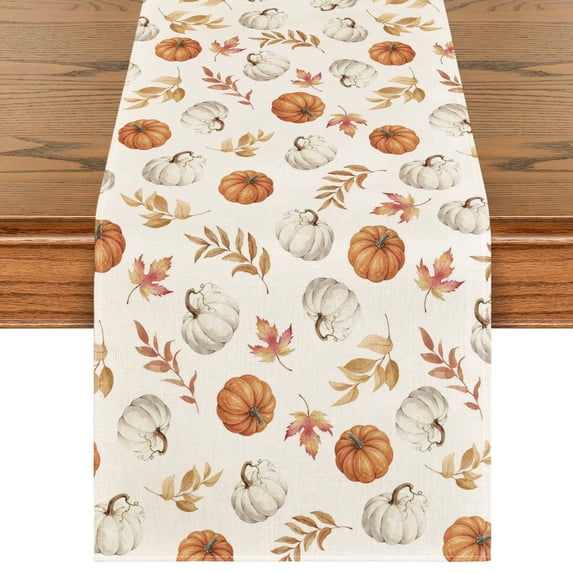 Smile Orange Pumpkins Fall Maple Leaves Fall Table Runner, Seasonal Autumn Kitchen Dining Table Decoration for Home Party Decor 13x72 Inch