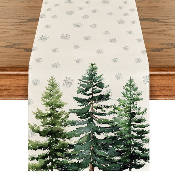 Smile Pine Tree Snowflake Merry Christmas Table Runner 13 x 36 Inch