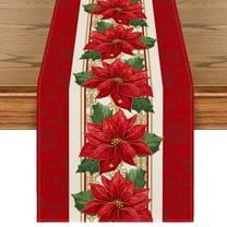 Smile Poinsettia Christmas Table Runner for Xmas Winter 13 x 72 Inch, Red