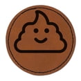 thumbnail image 1 of Smile Poop Face Emoticon 2.5" Faux Leather Round Engraved Iron-On Patch - Brown, 1 of 6