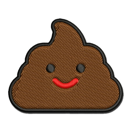 Smile Poop Face Emoticon Applique Multi-Color Embroidered Iron-On Patch - 2.5 Inch Small