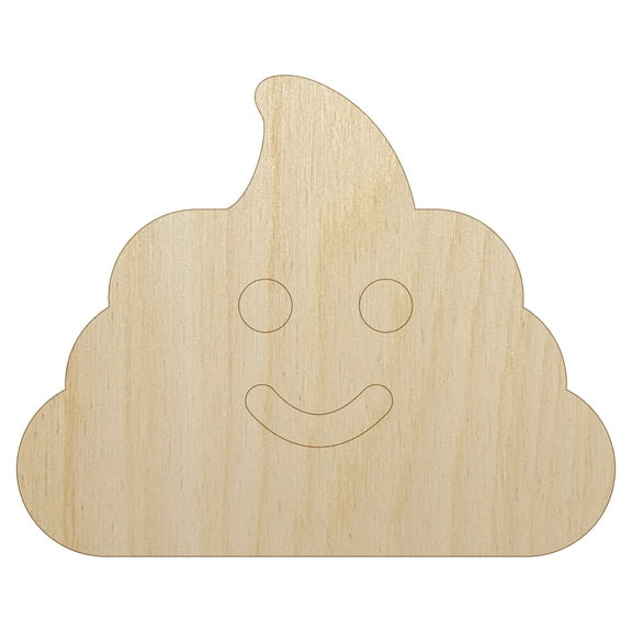 Smile Poop Face Emoticon Wood Shape Unfinished Piece Cutout Craft DIY Projects - 4.70 Inch Size - 1/8 Inch Thick