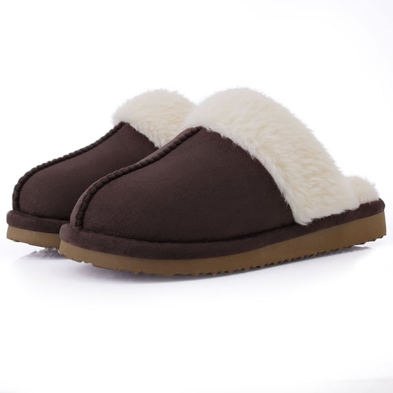 Smile Popcorn Women's Fuzzy Slippers Memory Foam House Slippers for Women Warm Winter House Shoes, Coffee