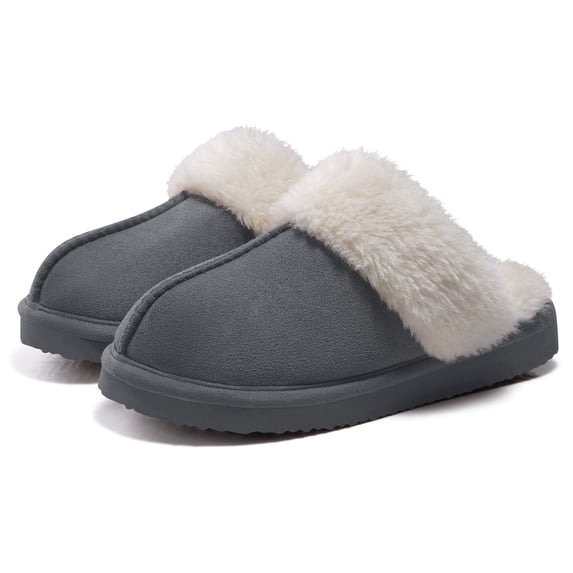 Smile Popcorn Women's Fuzzy Slippers Memory Foam House Slippers for Women Warm Winter House Shoes, Grey