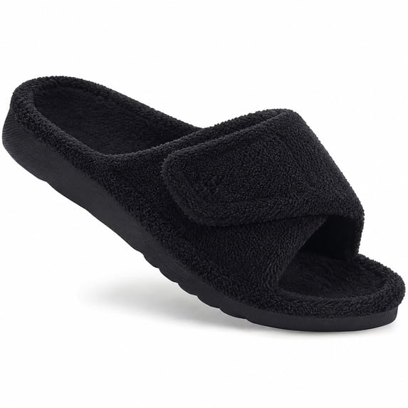 Smile Popcorn Orthopedic Slippers for Women Arch Support Slide Slippers Adjustable Open Toe House Shoes, Black