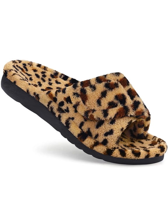 Orthopedic Slippers for Women Arch Support Slide Slippers Adjustable Open Toe House Shoes, Cheetah Brown