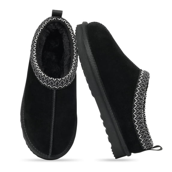 Smile Popcorn Women's Fuzzy Slippers Cozy Suede Slippers Winter House Shoes Indoor Outdoor, Black
