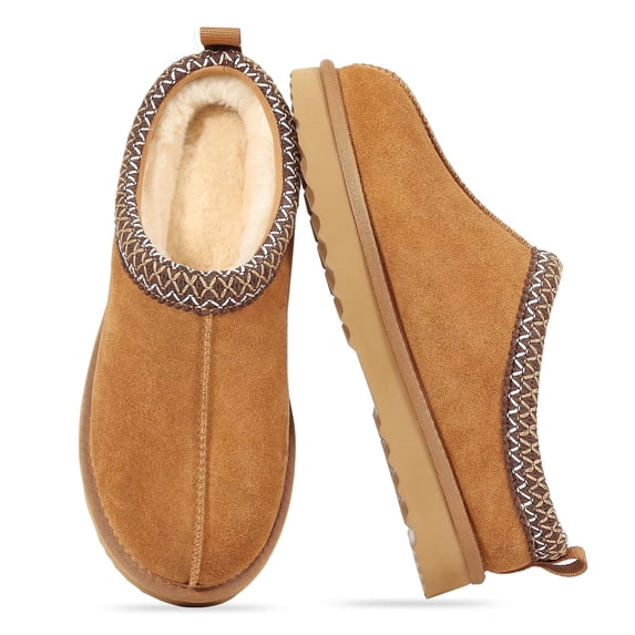 Smile Popcorn Women's Fuzzy Slippers Cozy Suede Slippers Winter House Shoes Indoor Outdoor, Chestnut