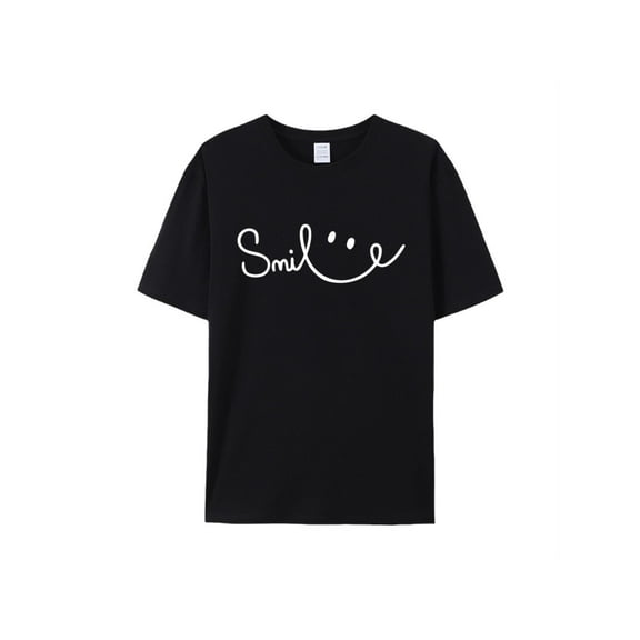 "Smile" Print Creative T-Shirts, Soft & Elastic Comfy Crew Neck Short Sleeve Tee, Girls' Summer Tops