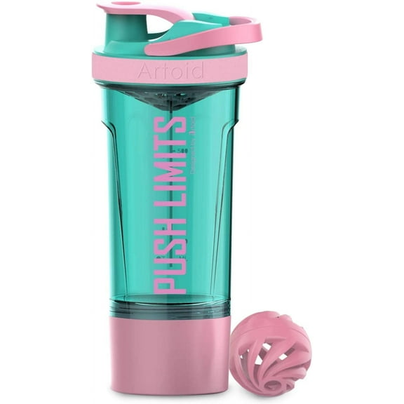 Sm:)e Protein Shaker Bottle, 24 oz, Pink, with Blender Balls Mixing Grids Flip-Top