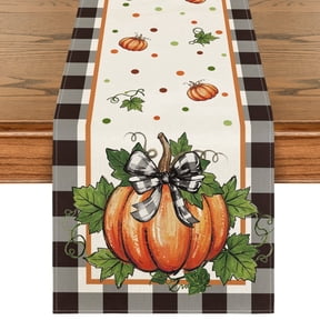 Smile Pumpkin Bow Buffalo Plaid Fall Table Runner,Seasonal Autumn Kitchen Dining Table Decoration for Home Party Decor 13x72 Inch