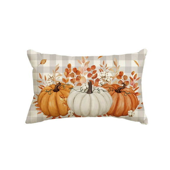 Sm:)e Pumpkin Buffalo Plaid Orange Fall Throw Pillow Cover, 12x20 Inch Seasonal Autumn Thanksgiving Harvest Decoration for Home Sofa Couch