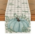 thumbnail image 1 of Smile Pumpkin Eucalyptus Leaves Thanksgiving Buffalo Plaid Fall Table Runner 13 x 36, 1 of 7