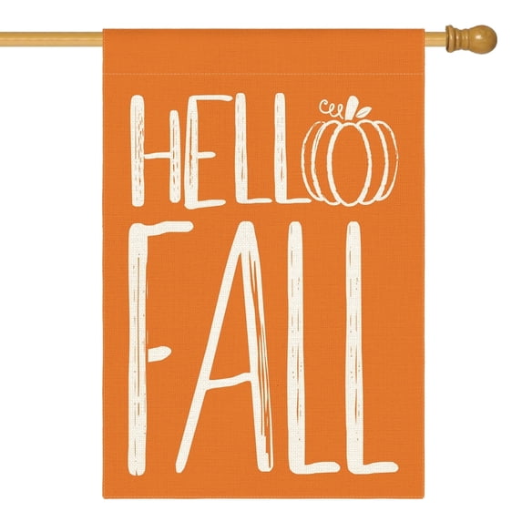 Sm:)e Pumpkin Hello Fall House Flag 28 x 40 Orange Double Sided