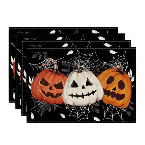 Smile Pumpkin Jack O Lantern Black Halloween Placemats Set of 4