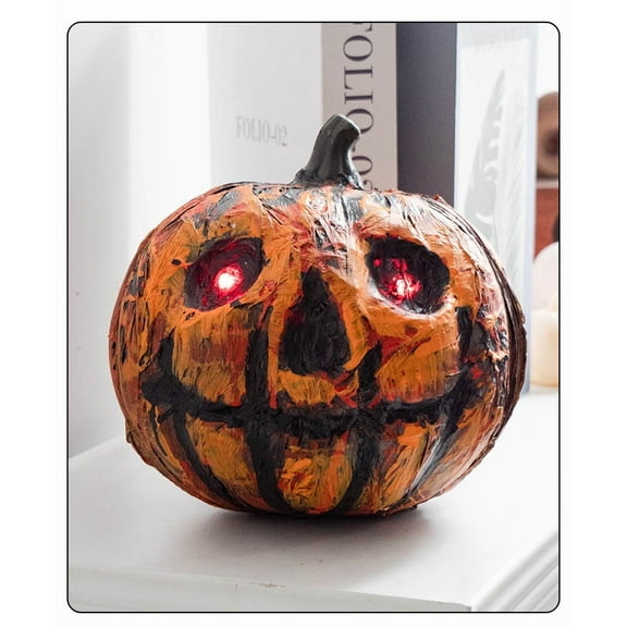 Smile Pumpkin Lantern Light Up Haunted House Pumkin Decoration,Holiday autumn Pumpkin with Red LED Eyes,Halloween Creepy Pumpkin Statue