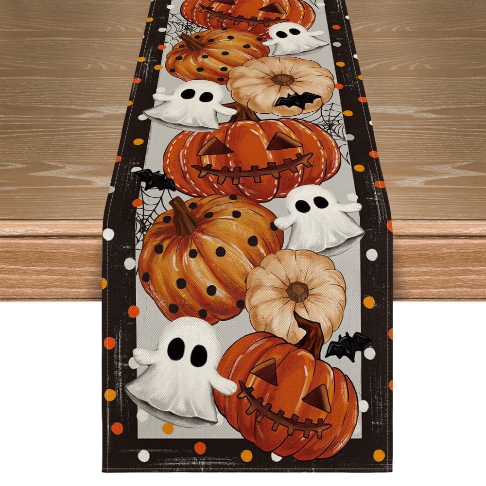 Smile Pumpkin Polka Dot Spider Web Jack-O'-Lantern Halloween Table ...