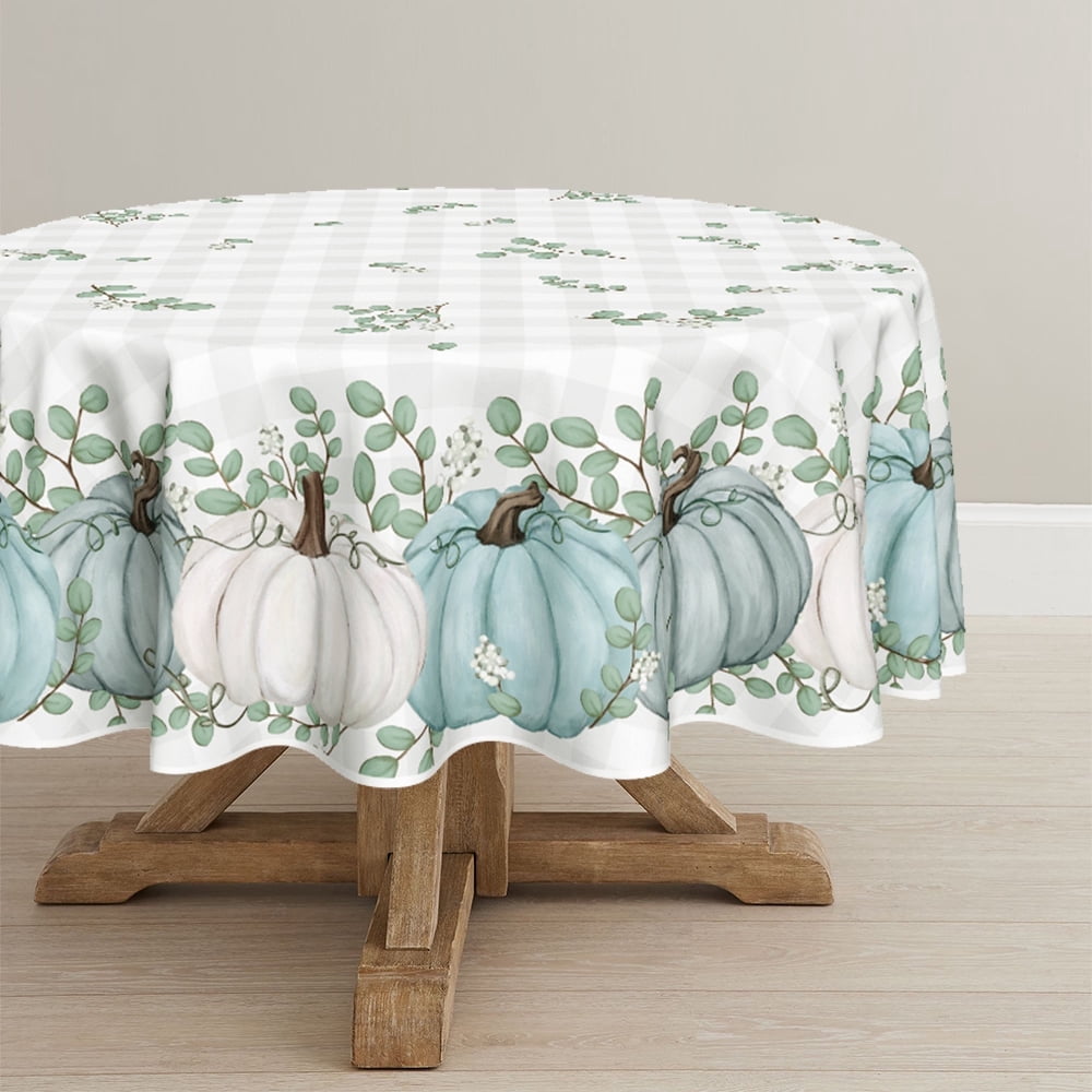 Sm:)e Pumpkins Machine Washable 70 in Round Rustic/Lodge Fall Blue Fall Polyester Tablecloth