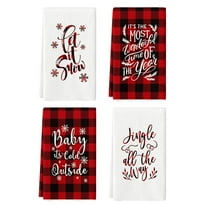 Sm:)e Red Buffalo Check Plaid Jingle All the Way Let It Snow Winter Christmas Kitchen Dish Towels 18 x 26 Inch Set of 4