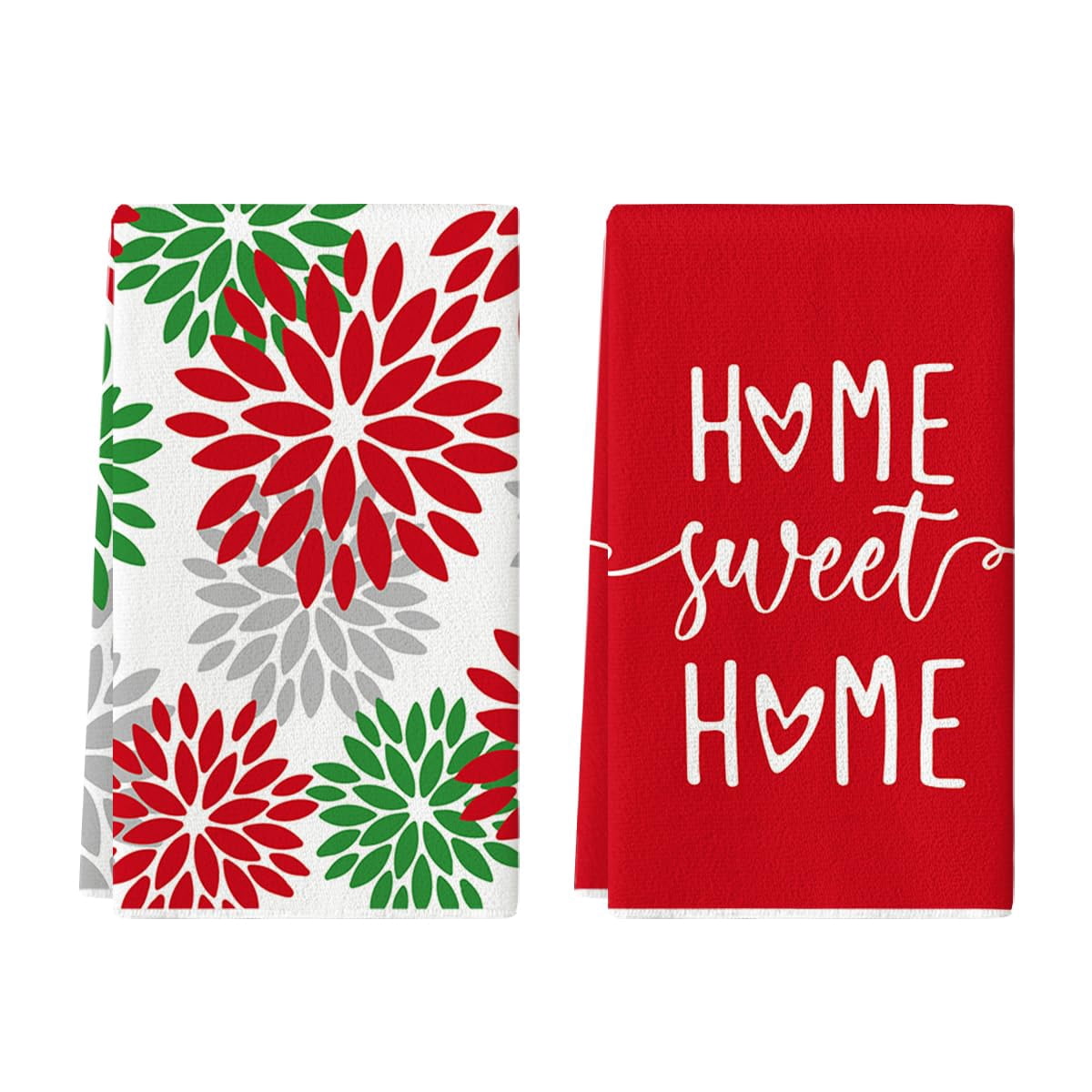 Smile Red Green Dahlia Flower Sweet Home Boho Christmas Kitchen Towels ...