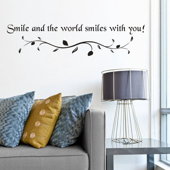 Smile Removable Wall Sticker 60x13 cm, Motivational Quote Vinyl Decal, Peel and Stick Art for Home Room Decor