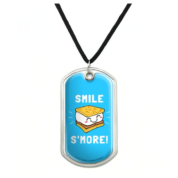 Smile S'More Funny Humor Military Dog Tag Pendant Necklace with Cord