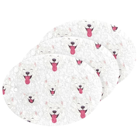Smile Samoyed Cellulose Cleaning Sponge Set 3 Pack Compressed Kitchen Scrubber for Dishes