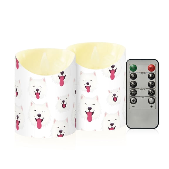 Smile Samoyed Flameless Candles 2 PCS with Remote Realistic Moving Flame LED Tapered Pillar Set for Home Decor