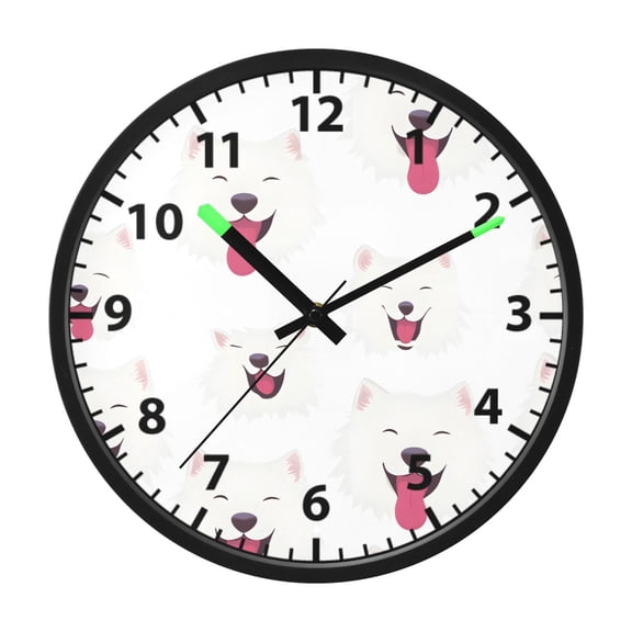 Smile Samoyed Wall Clock 12 Inch Voice Activated Night Light Silent Non Ticking