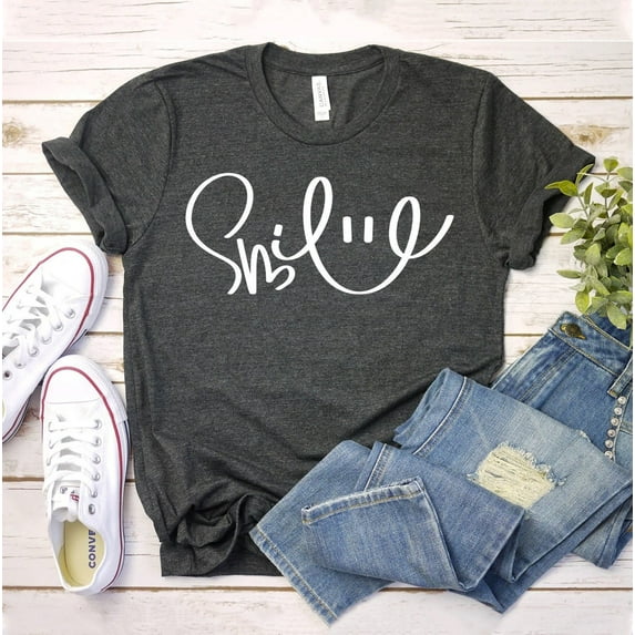 Smile Shirt For Women Cute Smiley Face T-shirt Her Happy Gift Everyday Heart New Mom Christmas
