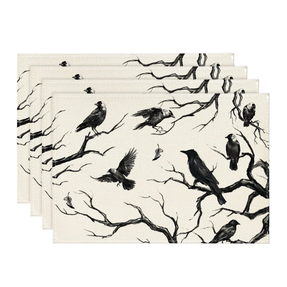 Smile Silhouette Tree Crows Halloween Table Placemats Set of 4, 12x18 inch